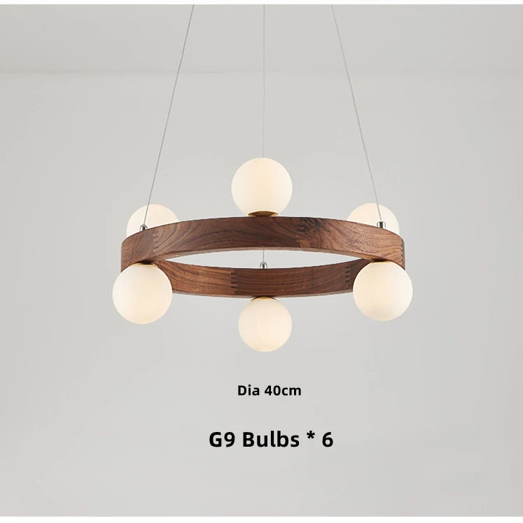Nordique rond en bois anneau lustres salon rondin suspension lampe salle à manger cuisine chambre japonais créatif noyer suspension lumières