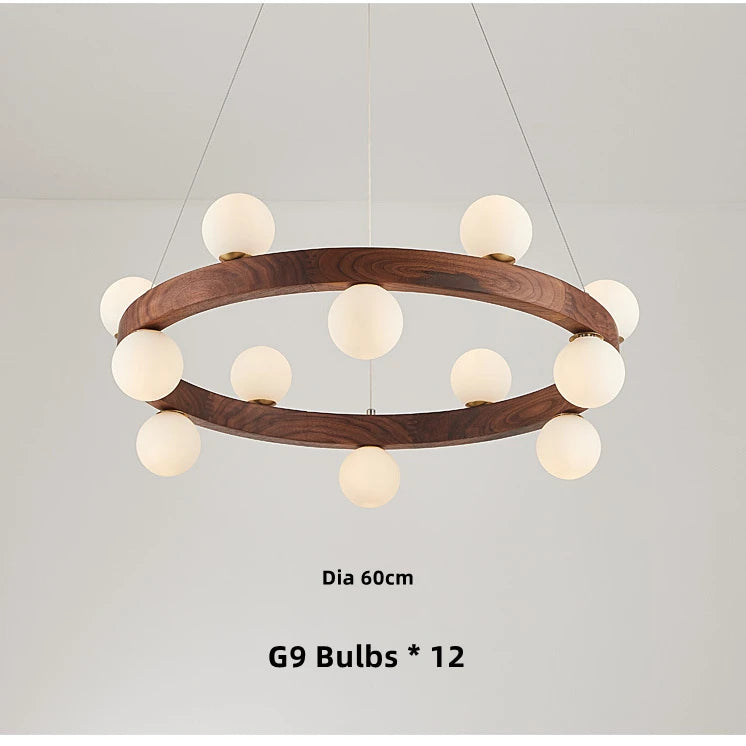 Nordique rond en bois anneau lustres salon rondin suspension lampe salle à manger cuisine chambre japonais créatif noyer suspension lumières