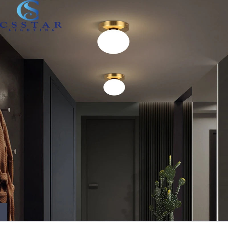 Nordique Simple moderne rond boule de verre plafonnier salon éclairage couloir plafonnier chambre lampe lumière LED