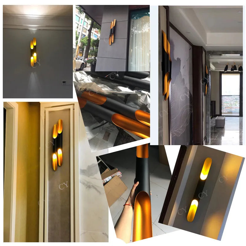 Nouvelle réplique ravissante applique murale Coltrane LED aile de tuyau en aluminium 2 lumières noir doré E27 applique murale