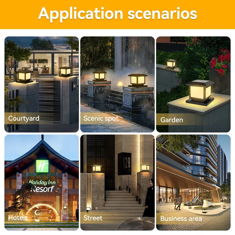 pilier solaire led étanche avec télécommande pour éclairage extérieur