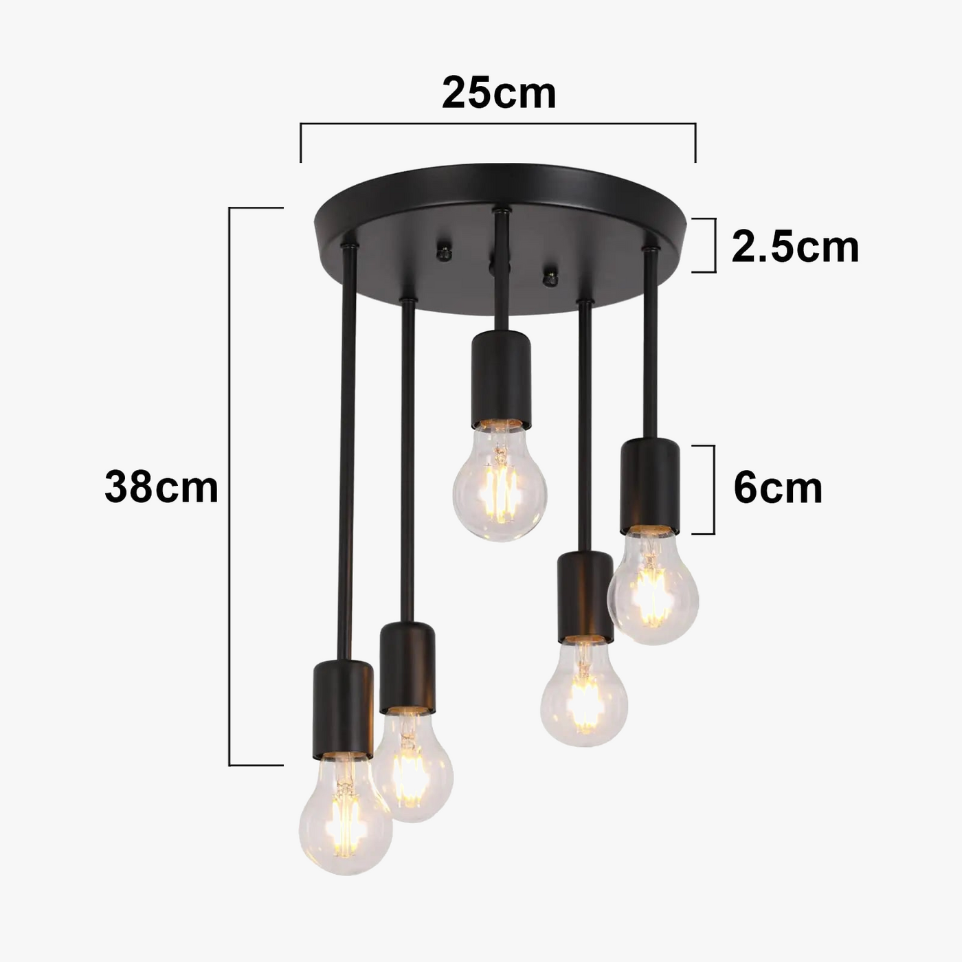 Plafonnier 5 lampes Vintage noir industriel