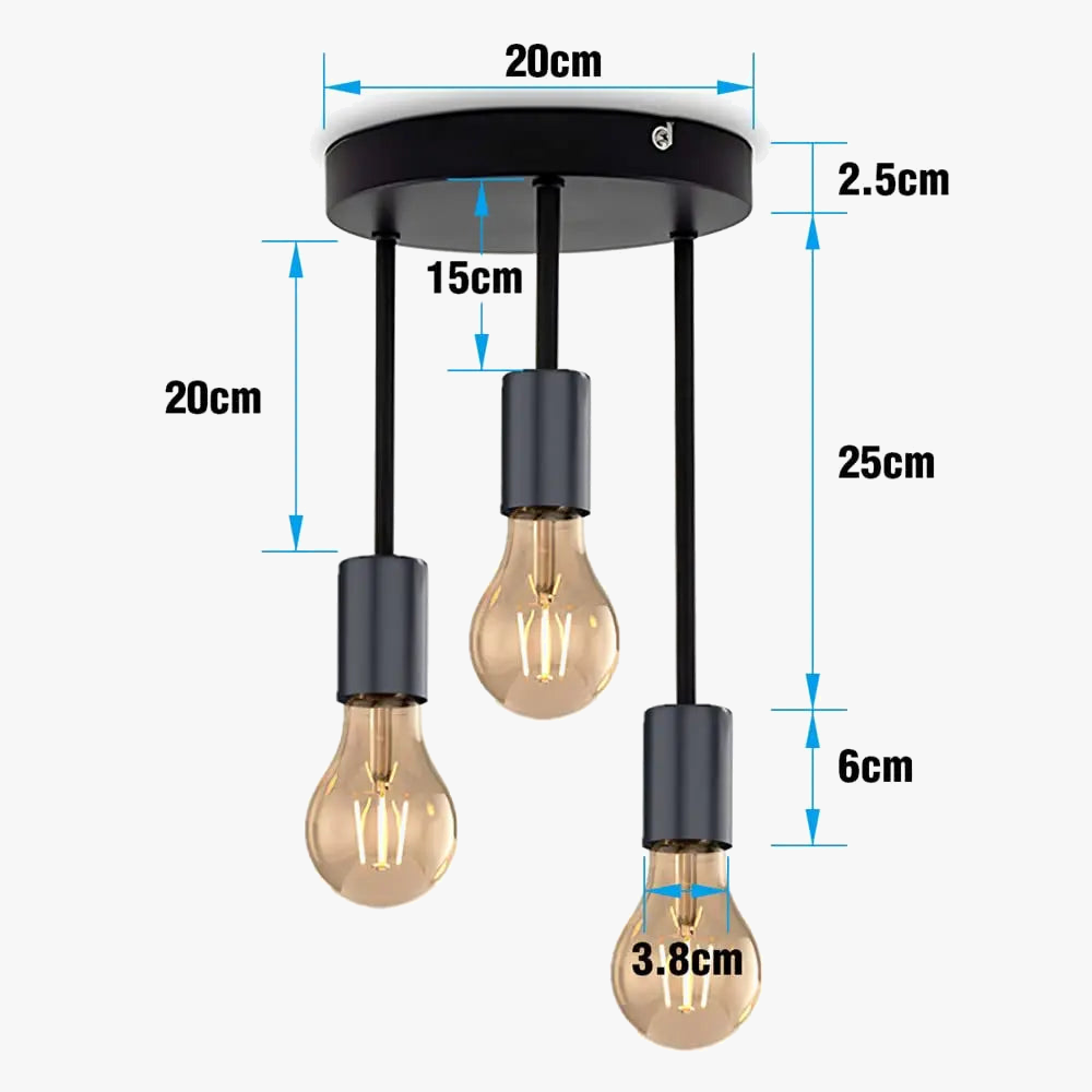 Plafonnier 5 lampes Vintage noir industriel