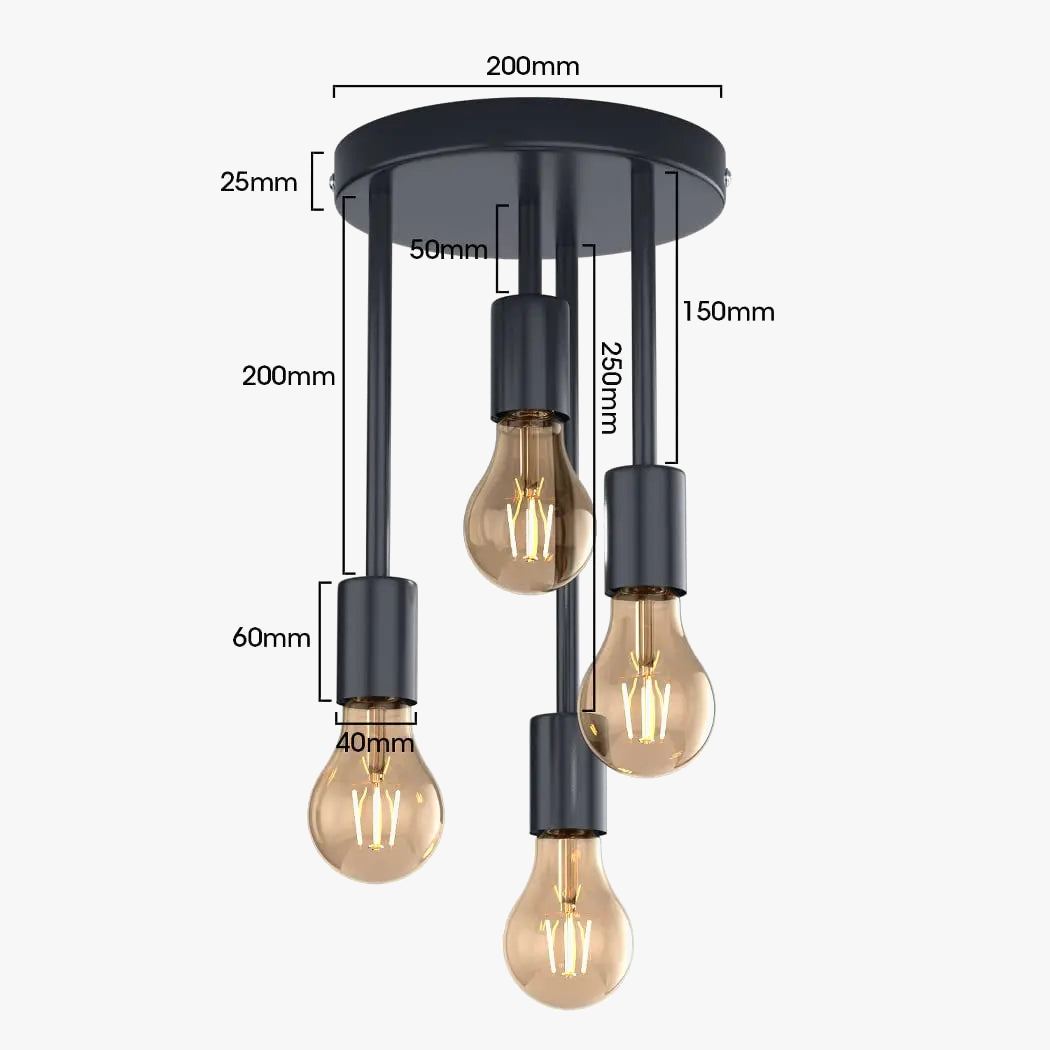 Plafonnier 5 lampes Vintage noir industriel
