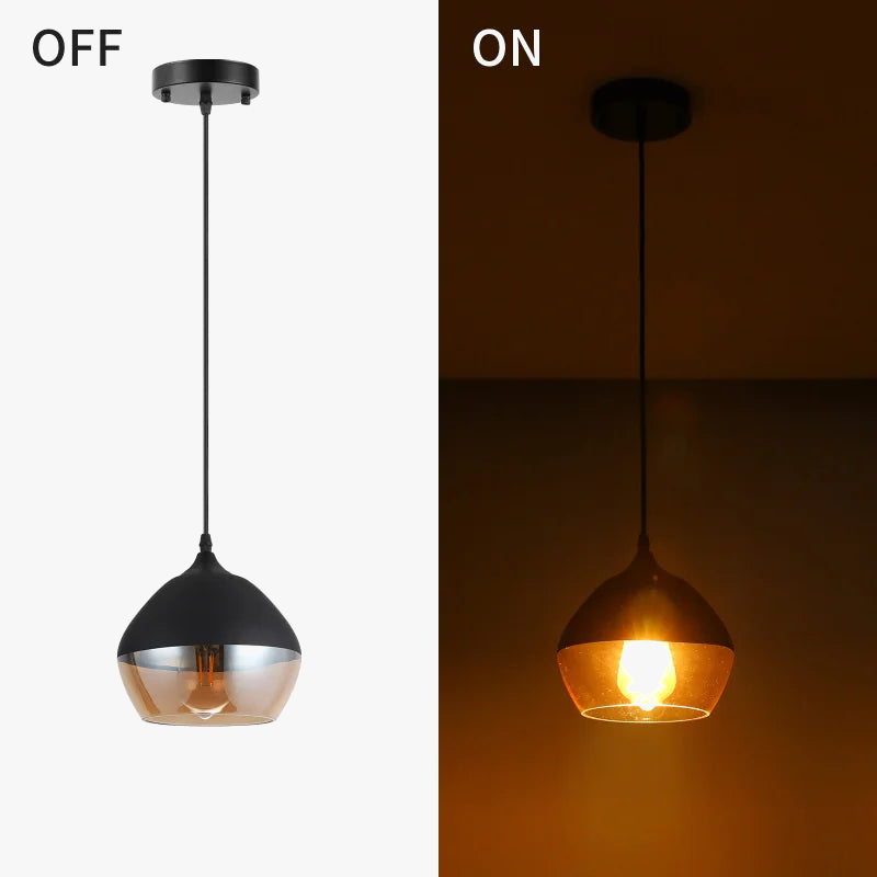 plafonnier américain en verre transparent et métal noir décoratif