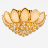 Plafonnier antique doré en verre et cristal Lotus Flower