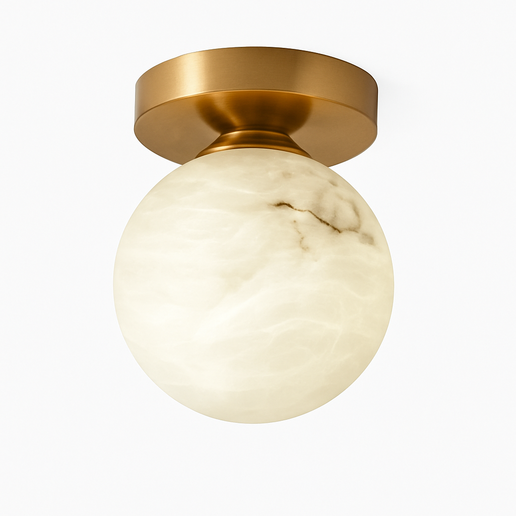 Plafonnier Boule de marbre lumière d'entrée Led luxe en laiton doré petit carré toilettes chambre balcon allée Luminaire