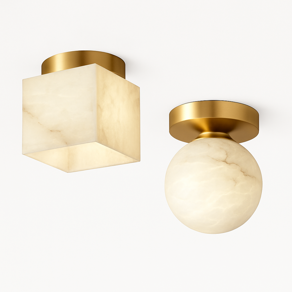 Plafonnier Boule de marbre lumière d'entrée Led luxe en laiton doré petit carré toilettes chambre balcon allée Luminaire