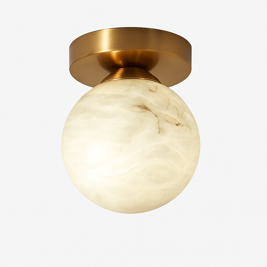 Plafonnier Boule de marbre lumière d'entrée Led luxe en laiton doré petit carré toilettes chambre balcon allée Luminaire