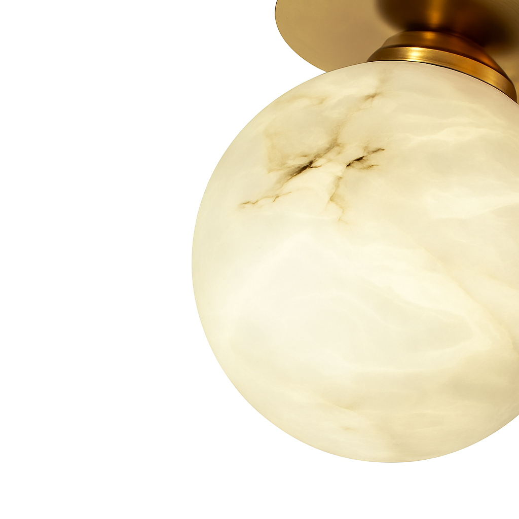 Plafonnier Boule de marbre lumière d'entrée Led luxe en laiton doré petit carré toilettes chambre balcon allée Luminaire