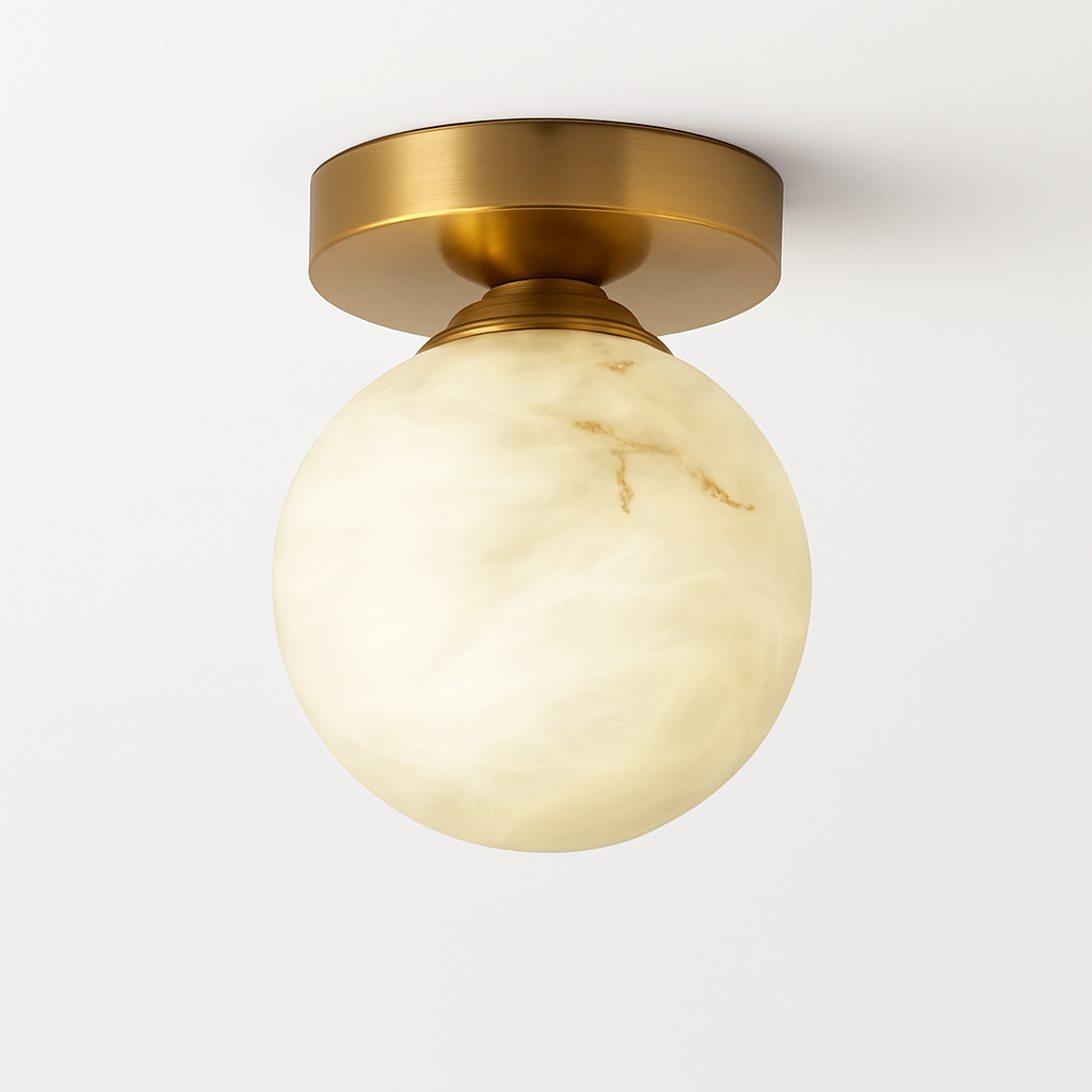 Plafonnier Boule de marbre lumière d'entrée Led luxe en laiton doré petit carré toilettes chambre balcon allée Luminaire