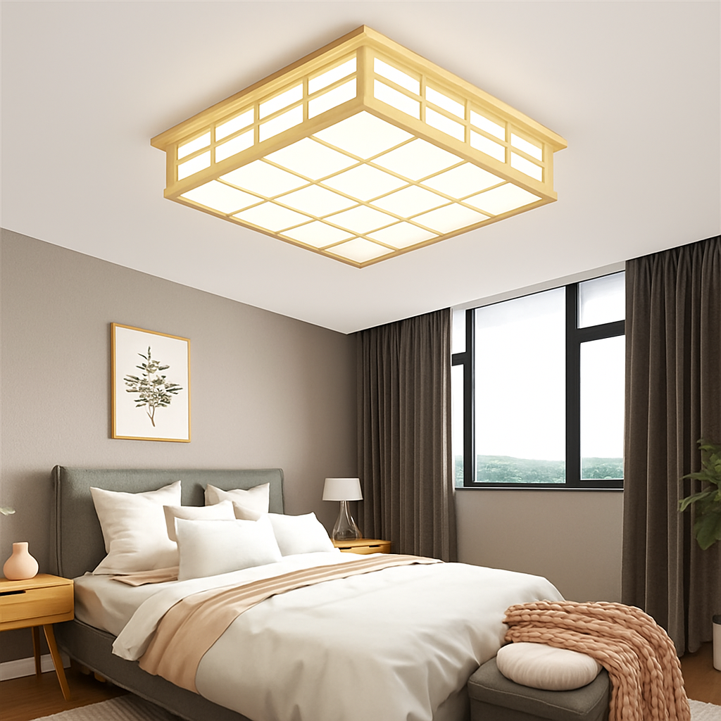 plafonnier carré en bois japonais led pour cuisine restaurant