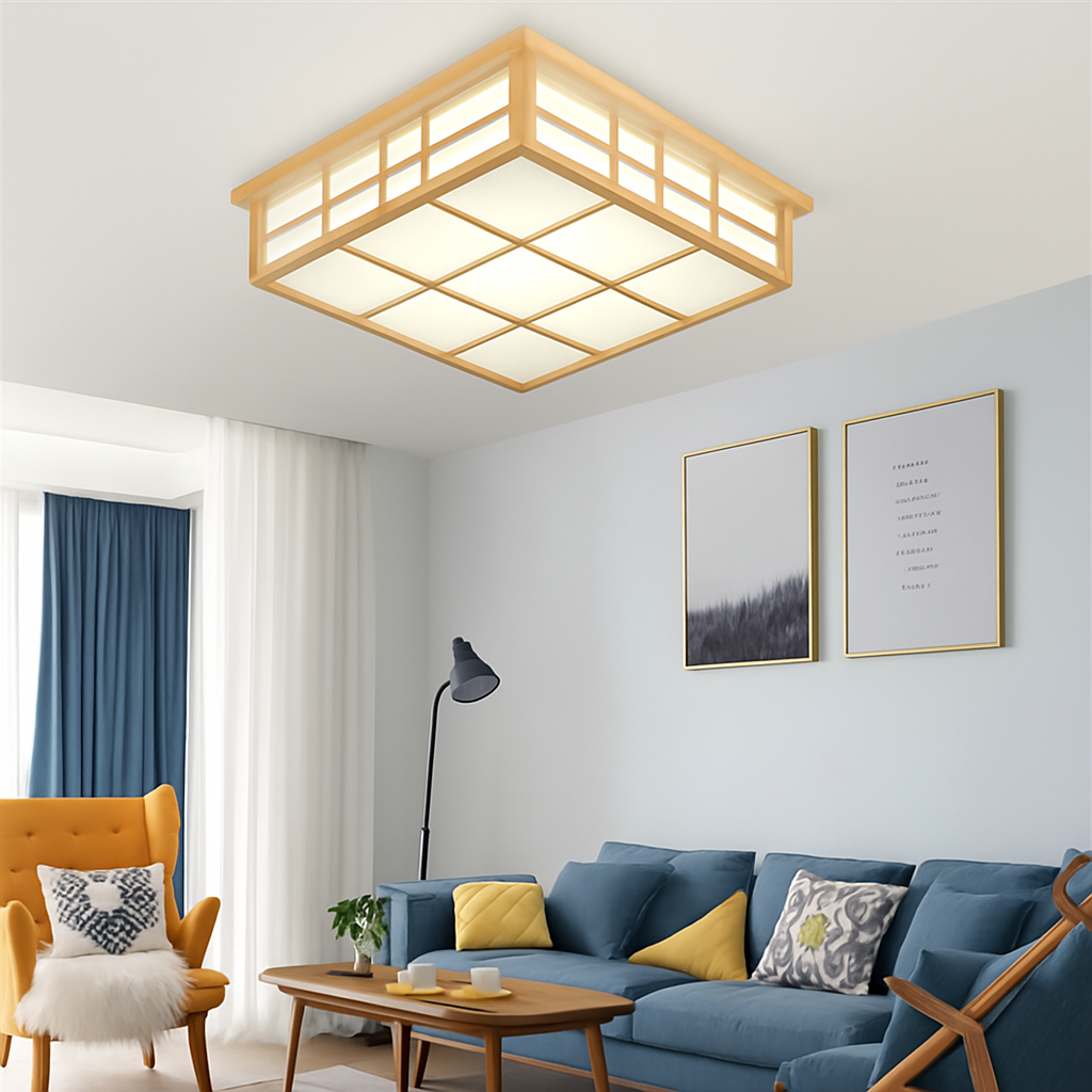 plafonnier carré en bois japonais led pour cuisine restaurant