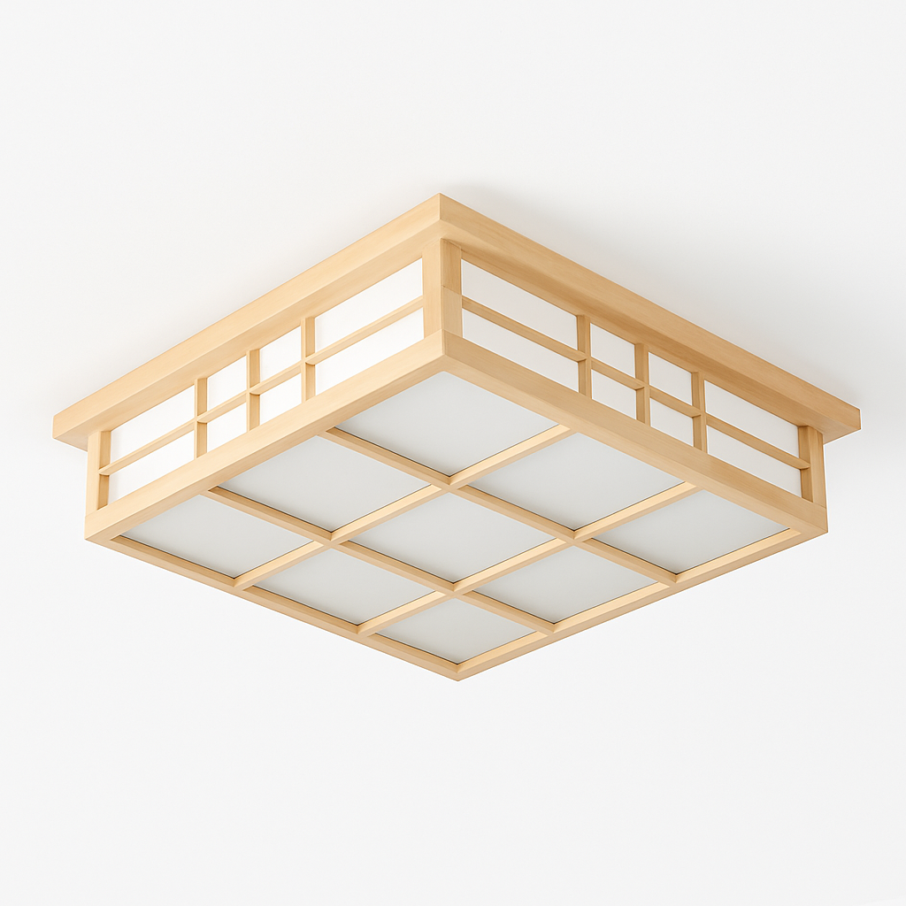 plafonnier carré en bois japonais led pour cuisine restaurant
