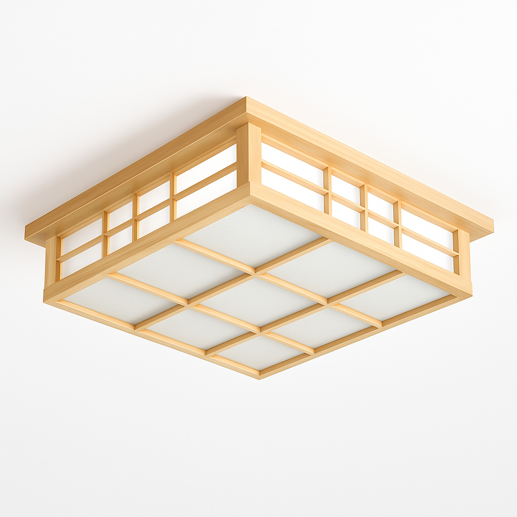 plafonnier carré en bois japonais led pour cuisine restaurant
