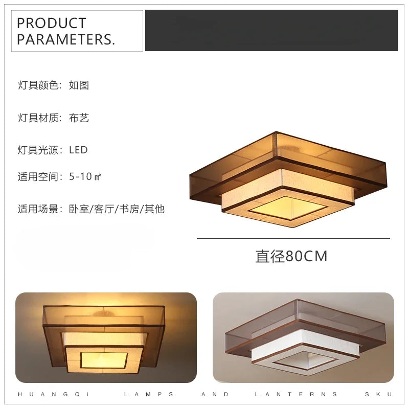 plafonnier chinois rétro japonais wabi-sabi en tissu décoratif