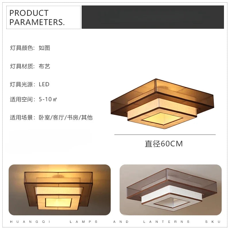 plafonnier chinois rétro japonais wabi-sabi en tissu décoratif