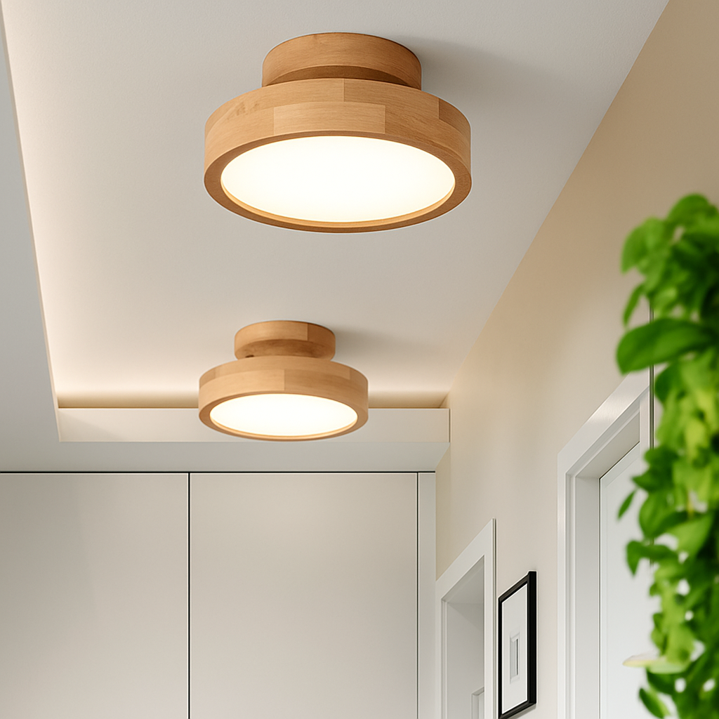 Plafonnier circulaire en bois massif