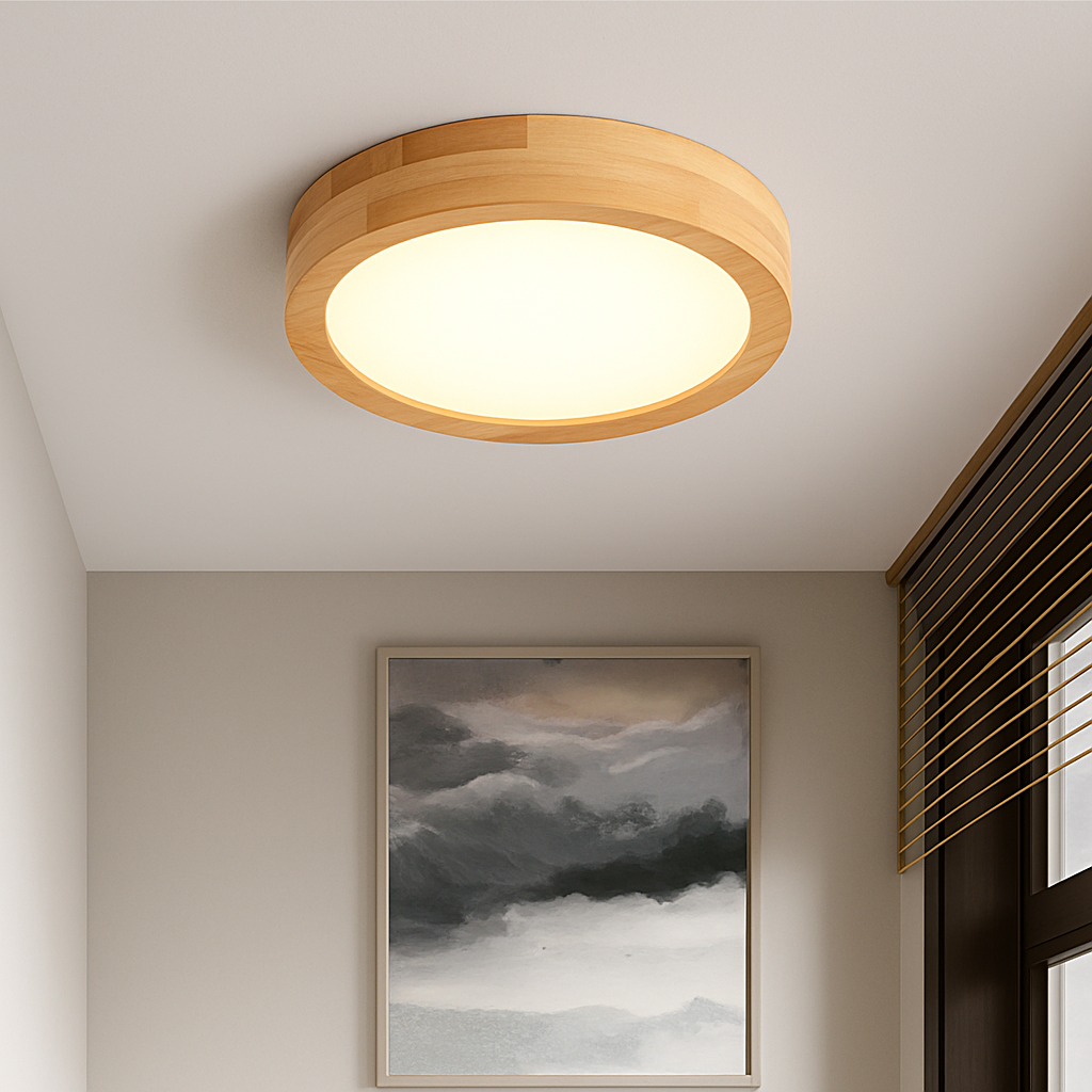 Plafonnier circulaire en bois massif