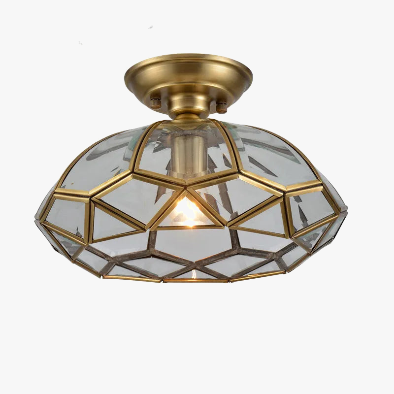 plafonnier classique en cuivre avec abat-jour en verre vintage