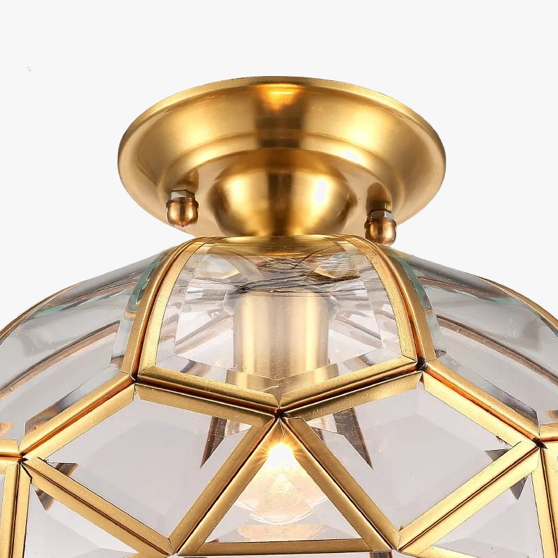 plafonnier classique en cuivre avec abat-jour en verre vintage
