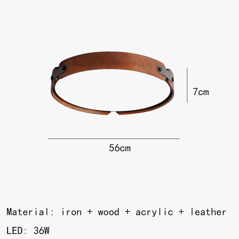 plafonnier créatif en bois et cuir artificiel avec 3 ronds interchangeables