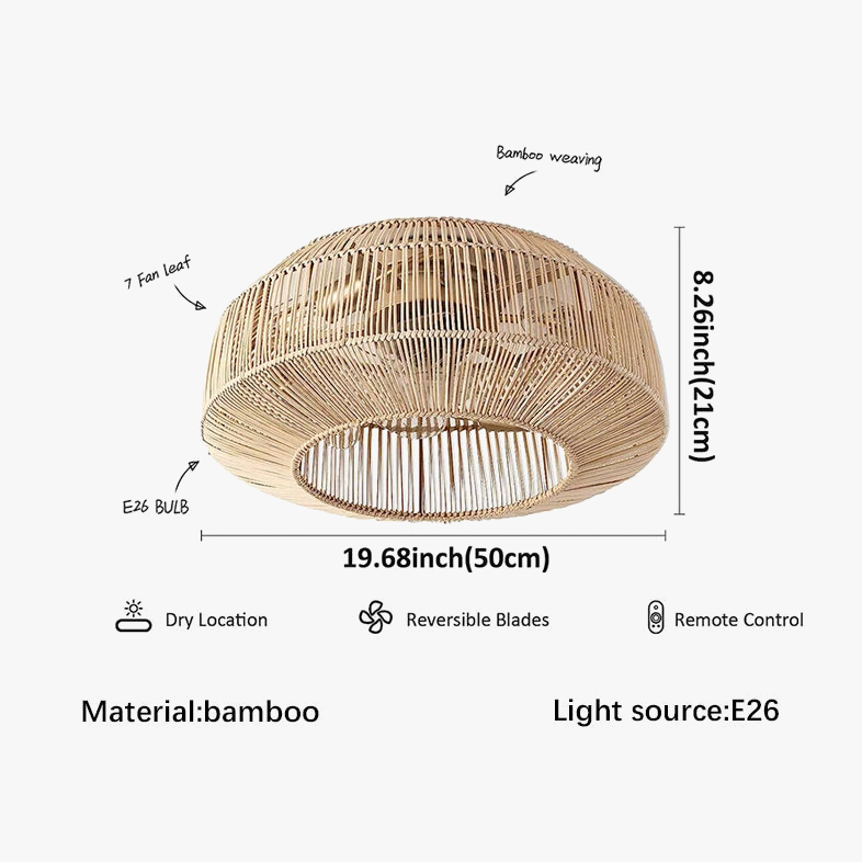 plafonnier décoratif en corde tressée avec ventilateur et intensité variable