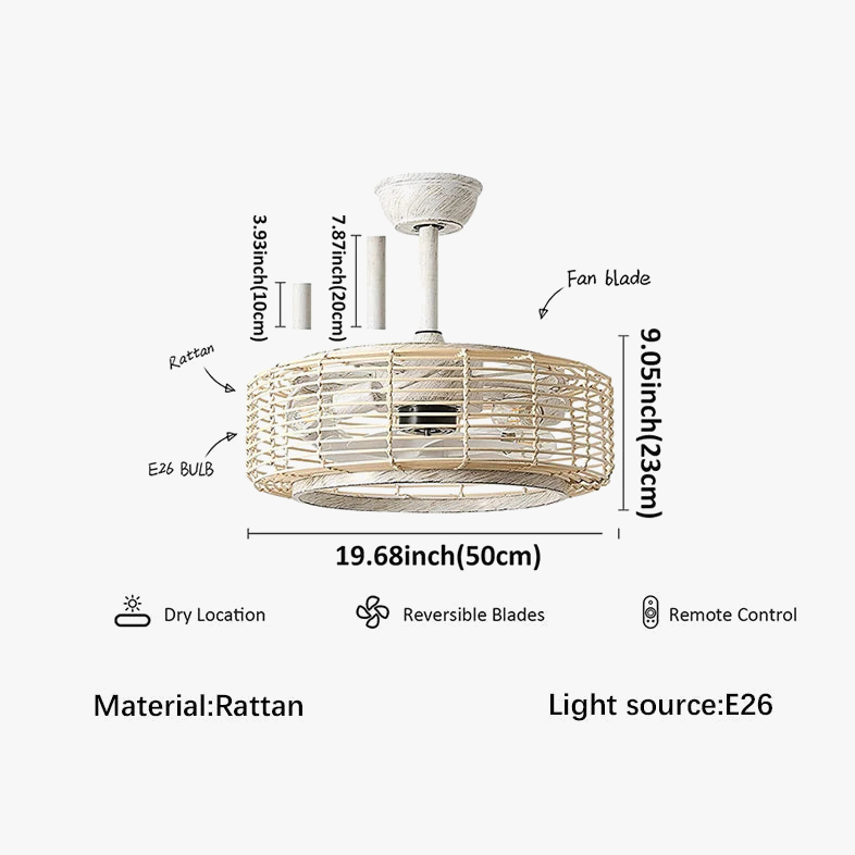 plafonnier décoratif en corde tressée avec ventilateur et intensité variable