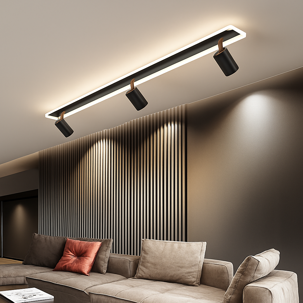 Plafonnier design moderne LED en métal noir avec plusieurs spots lumineux