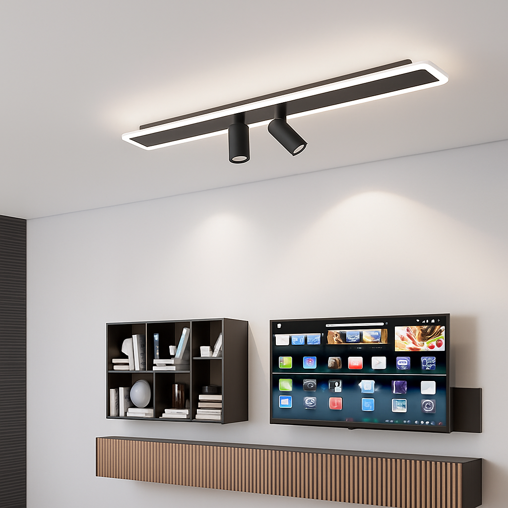 Plafonnier design moderne LED en métal noir avec plusieurs spots lumineux