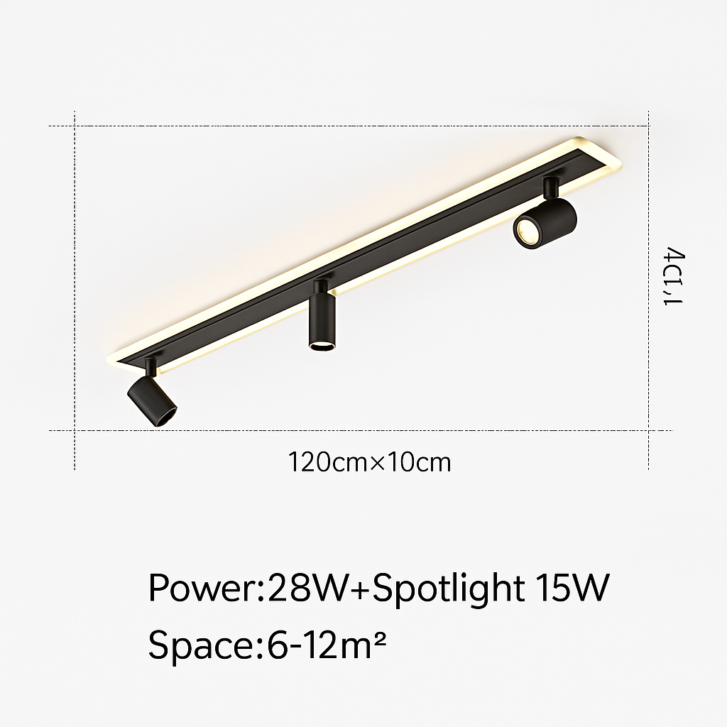 Plafonnier design moderne LED en métal noir avec plusieurs spots lumineux