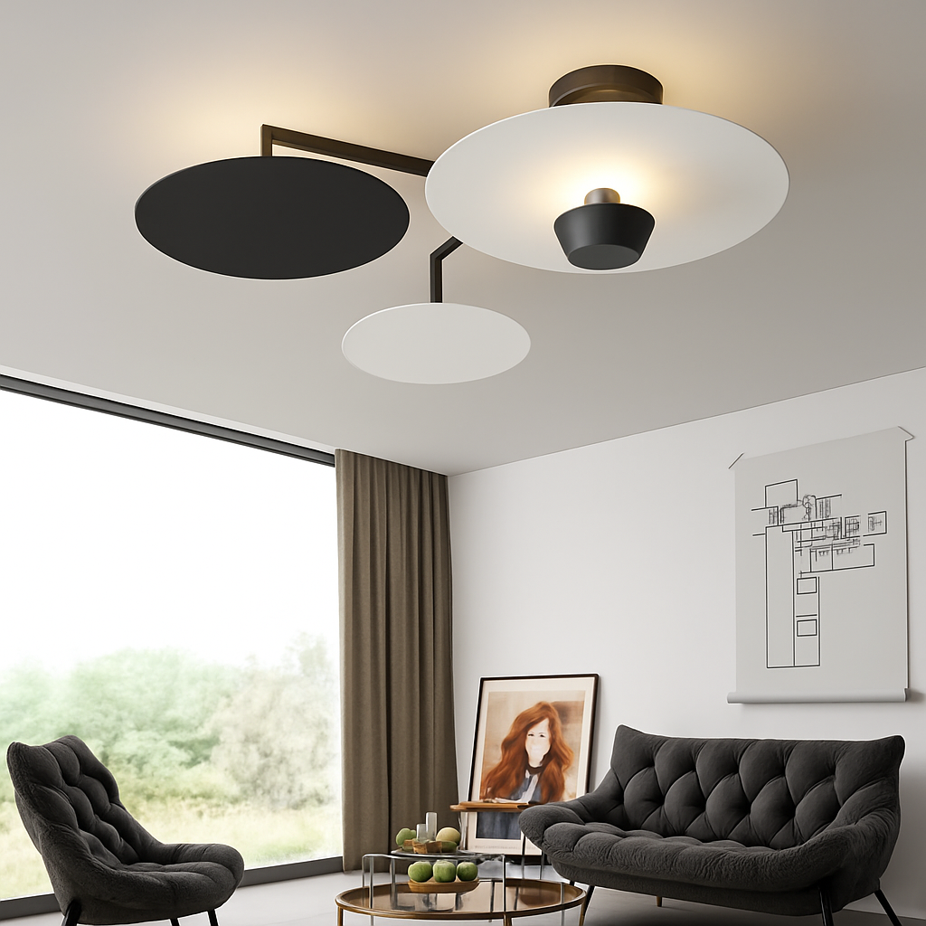 Plafonnier design Rond en métal et verre