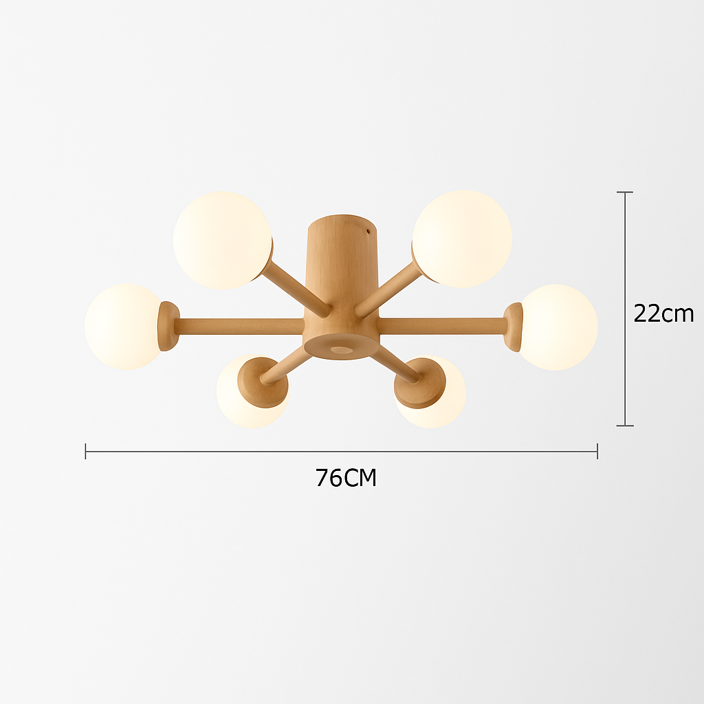 plafonnier en bois avec abat-jour boule de verre design moderne
