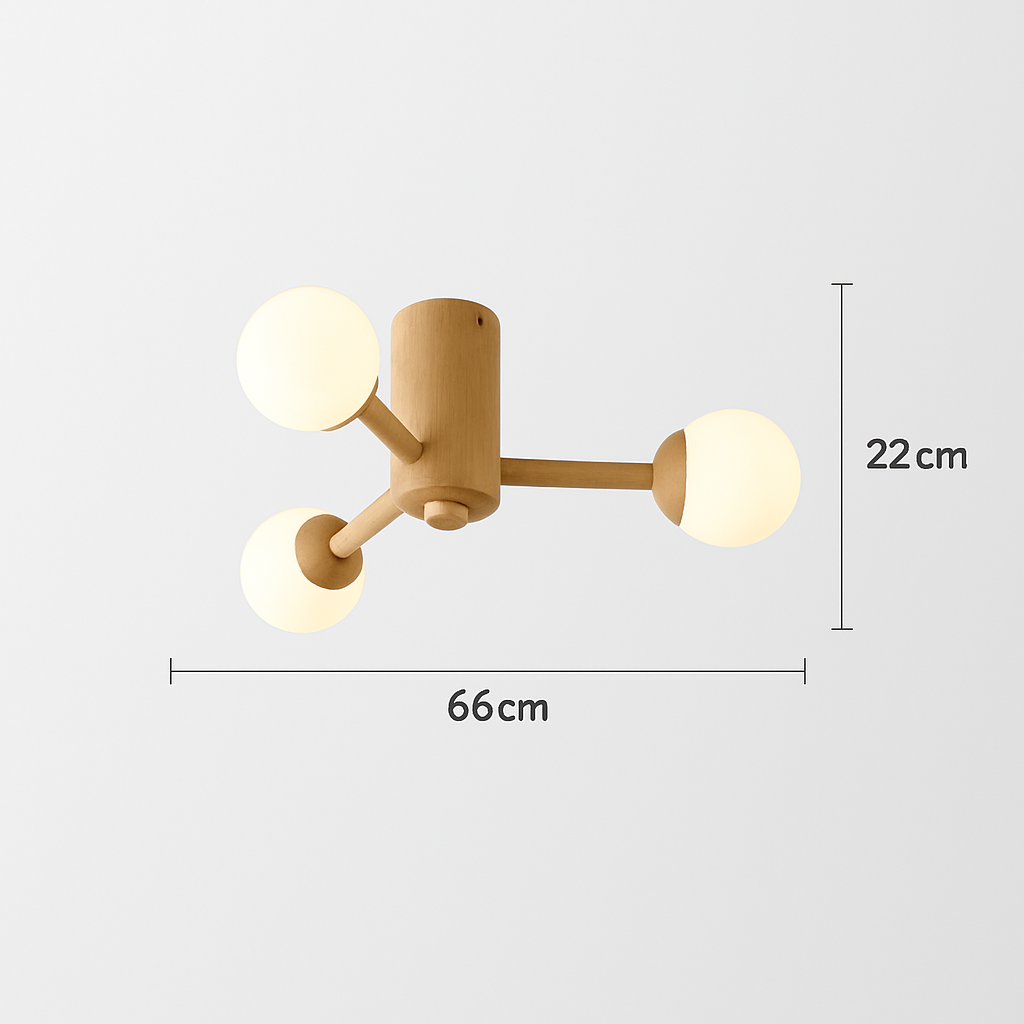 plafonnier en bois avec abat-jour boule de verre design moderne