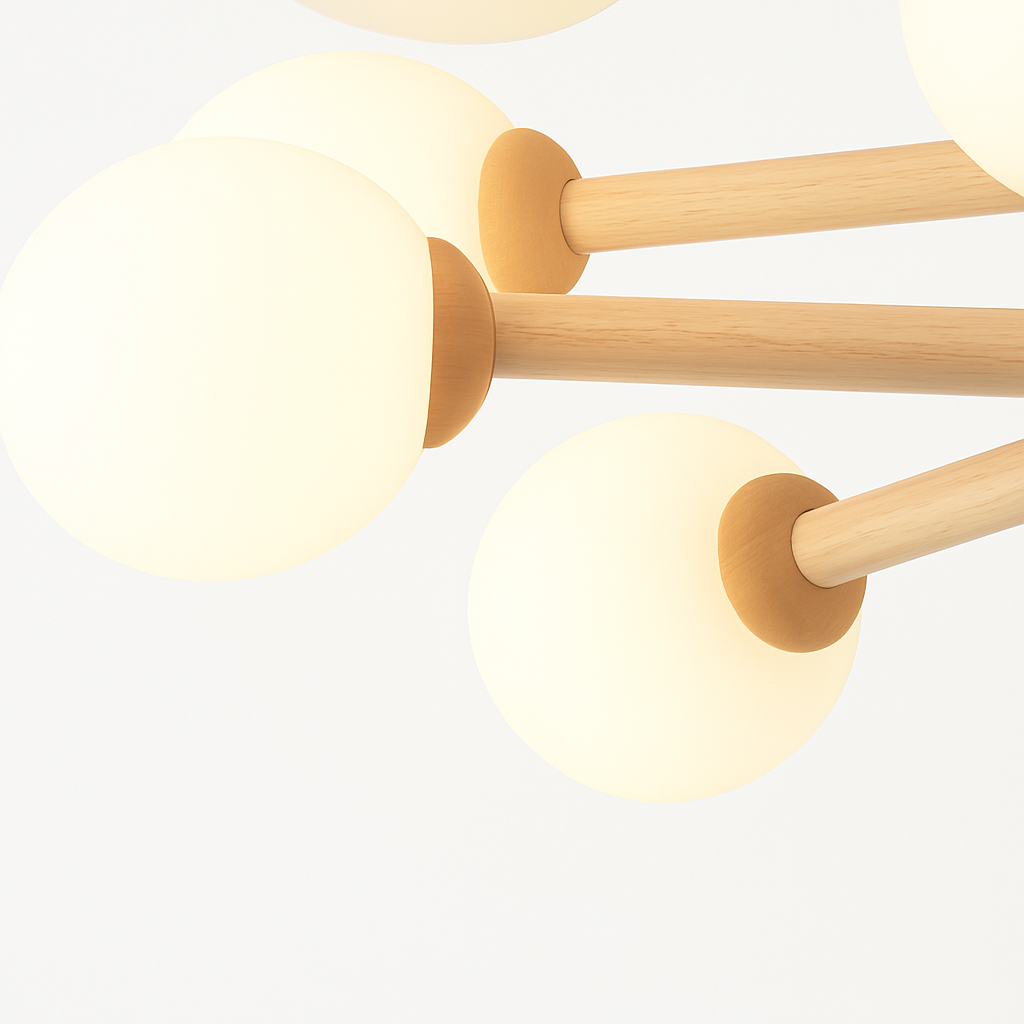 plafonnier en bois avec abat-jour boule de verre design moderne