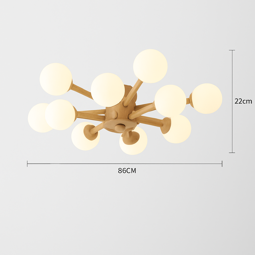 plafonnier en bois avec abat-jour boule de verre design moderne