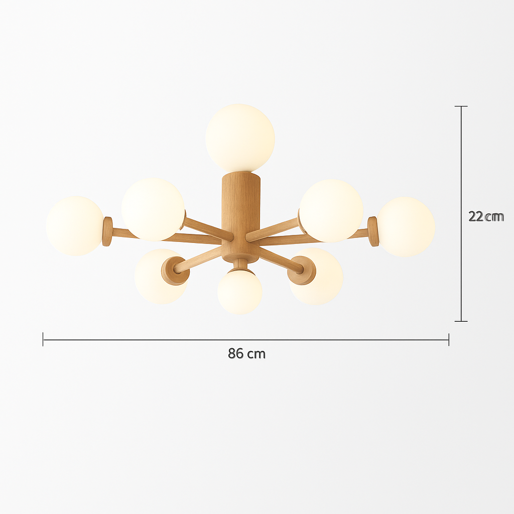 plafonnier en bois avec abat-jour boule de verre design moderne