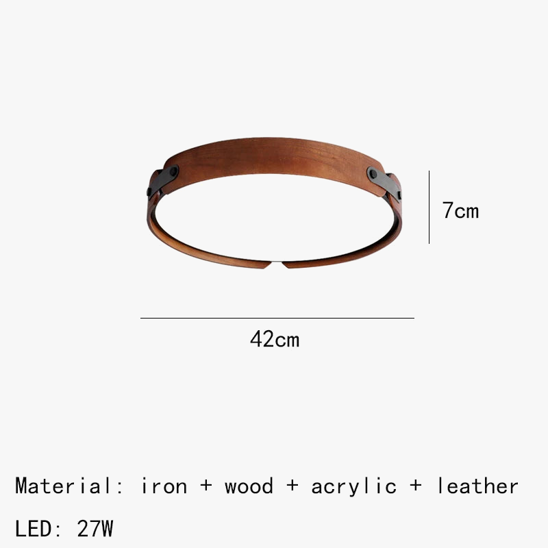 plafonnier en bois avec cuir artificiel et 3 ronds interchangeables créatif