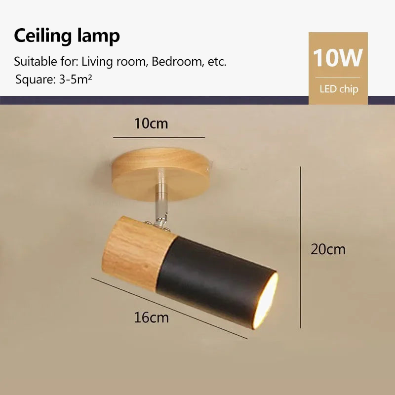plafonnier en bois avec projecteur rotatif réglable décoratif