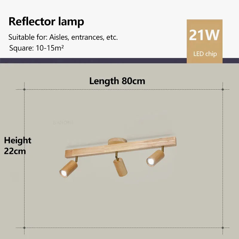plafonnier en bois avec projecteur rotatif réglable décoratif