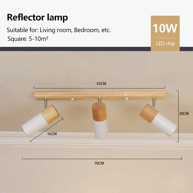 plafonnier en bois avec projecteur rotatif réglable décoratif