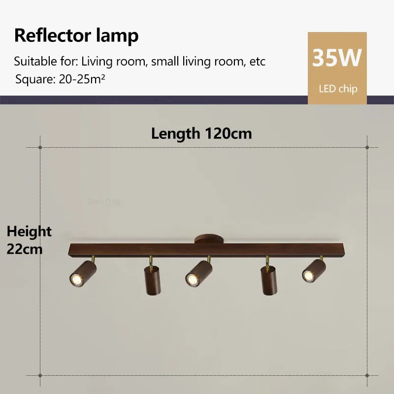plafonnier en bois avec projecteur rotatif réglable décoratif