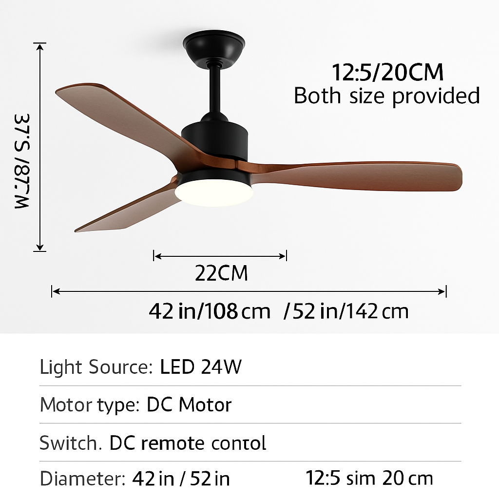 plafonnier en bois avec ventilateur télécommande et lumière intégrée