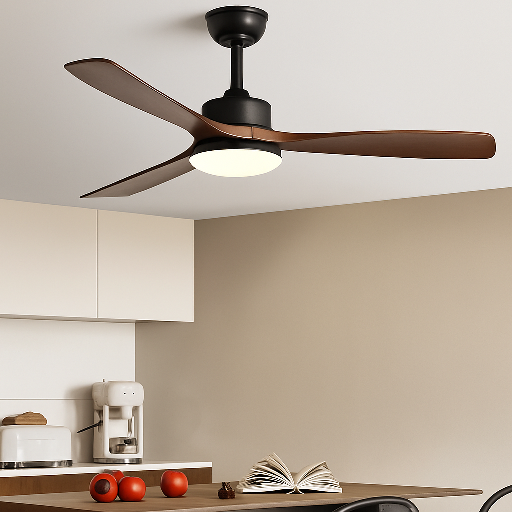 plafonnier en bois avec ventilateur télécommande et lumière intégrée