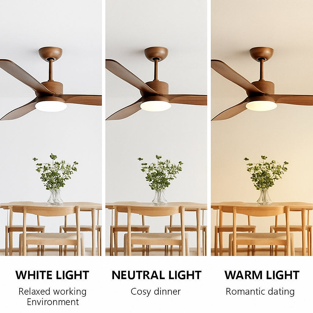 plafonnier en bois avec ventilateur télécommande et lumière intégrée