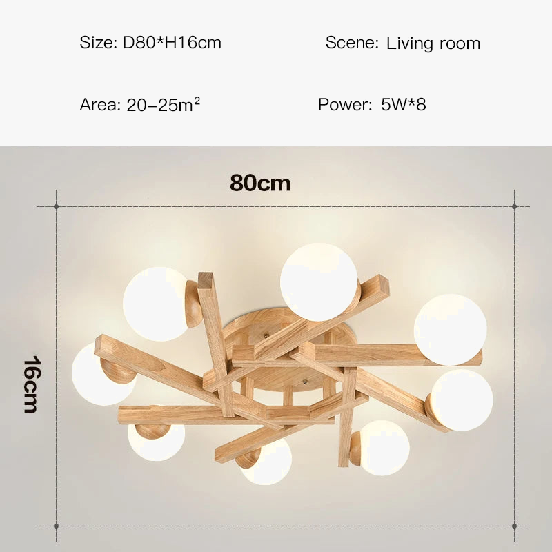 plafonnier en bois et verre laiteux design nordique pour décoration intérieure