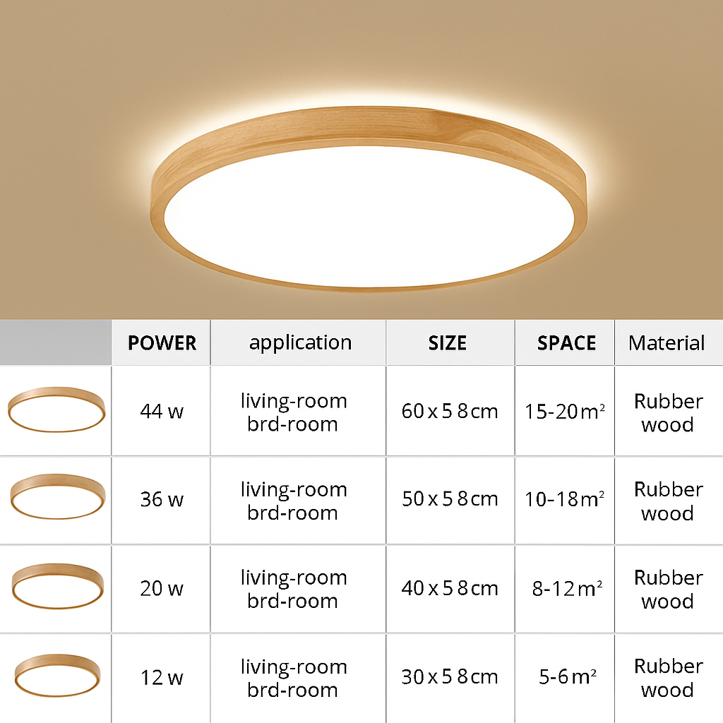 Plafonnier en bois à LED (plusieurs formes)