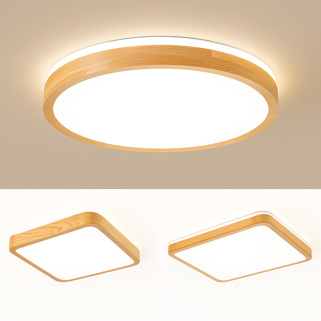 Plafonnier en bois à LED (plusieurs formes)
