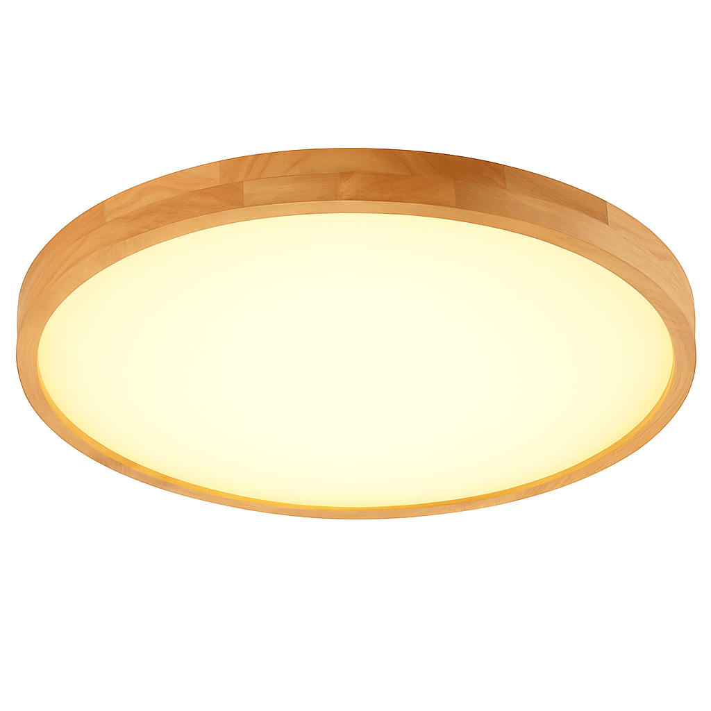 Plafonnier en bois à LED très fin en forme de rond