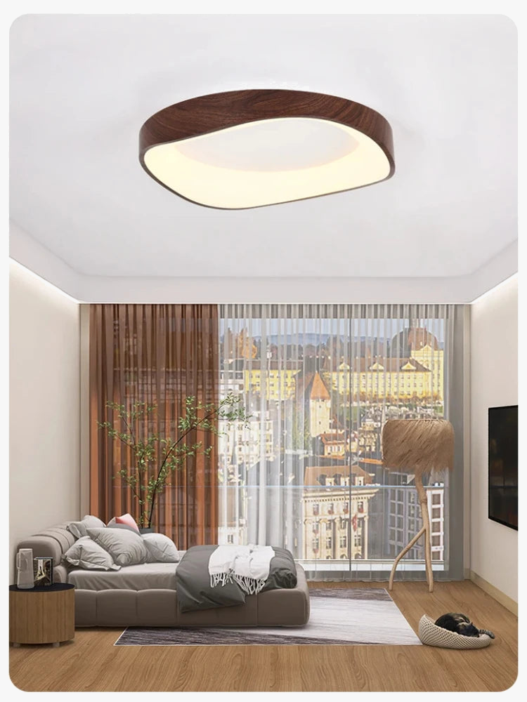 plafonnier en bois rond avec télécommande pour éclairage intérieur